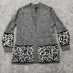 Allie & Rob Cardigan Sweater Womens Large Leopard Print Open Front Cozy Grandma